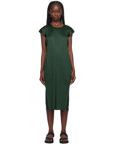 Pleats Please Issey Miyake Green Monthly Colours July Midi Dress - Black