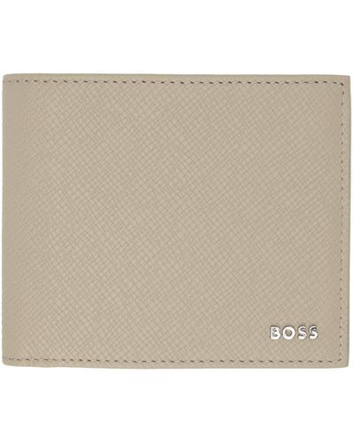 BOSS Taupe Emed Leather Logo Lettering Wallet - Natural