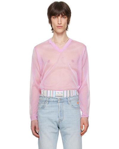ERL T-shirt à manches longues rose à col en v - Multicolore