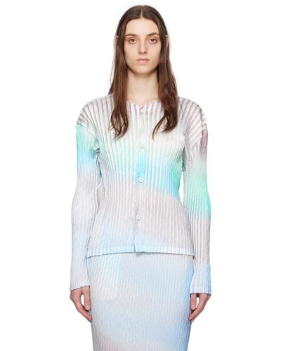 Issey Miyake Cardigan bleu à plissures doubles - Multicolore