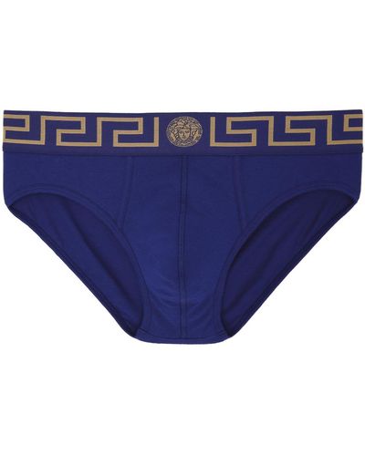 Versace Slip bleu à motif à clé grecque