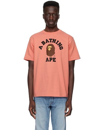 A Bathing Ape T-shirt rose à logo de style collégial - Orange