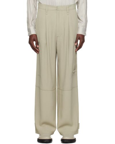 Ami Paris Pleated Cargo Trousers - Natural
