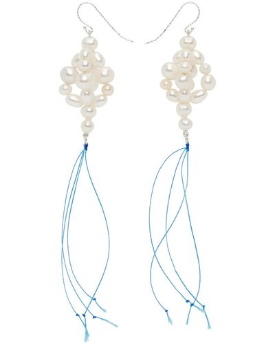 Bleue Burnham Boucles d'oreilles pendantes blanches à perles