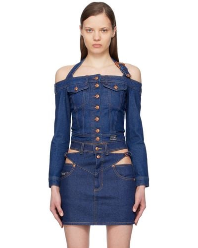 Versace Indigo Buttoned Denim Blouse - Blue
