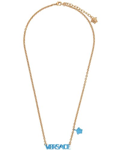 Versace Gold & Blue Logo Charm Necklace
