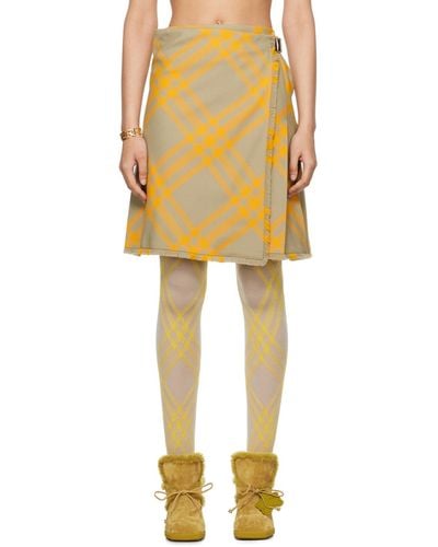 Burberry Yellow & Beige Check Midi Skirt