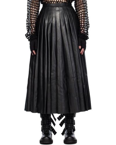 Junya Watanabe Jupe longue noire en cuir synthétique à plis plats