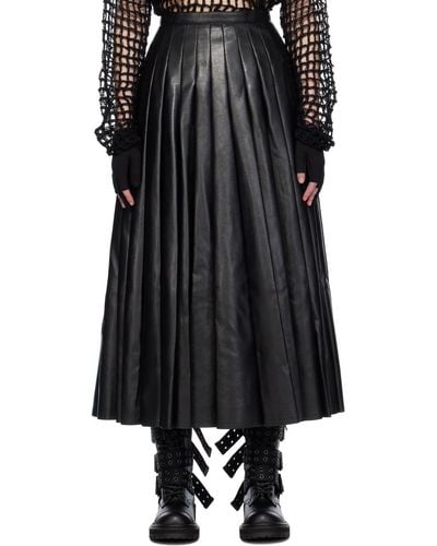 Junya Watanabe Black Pleated Faux-leather Maxi Skirt