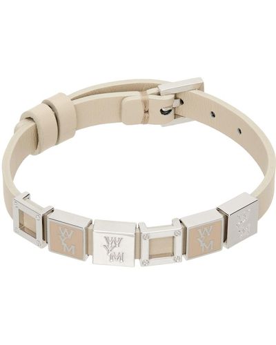 WOOYOUNGMI Beige Leather Logo Bracelet - White