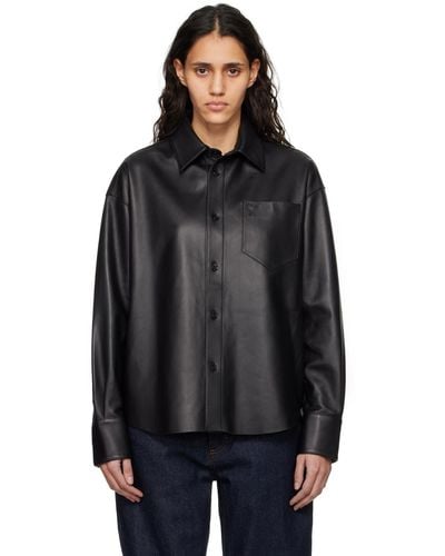 Ami Paris Ami De Cœur Leather Shirt - Black
