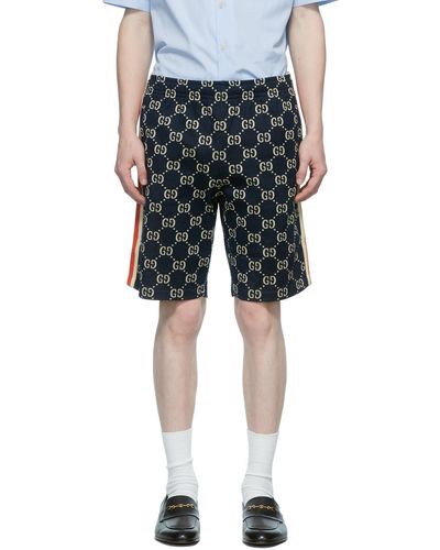 Gucci Short bleu marine à motif gg en tricot jacquard - Multicolore