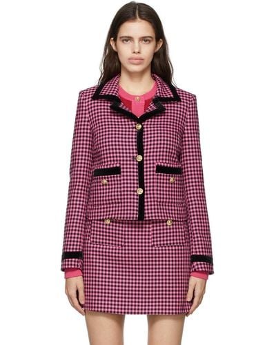 Versace Pink & Black Gingham Pattern Blazer - Multicolor