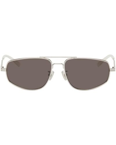 Bottega Veneta Silver Aviator Sunglasses - Black