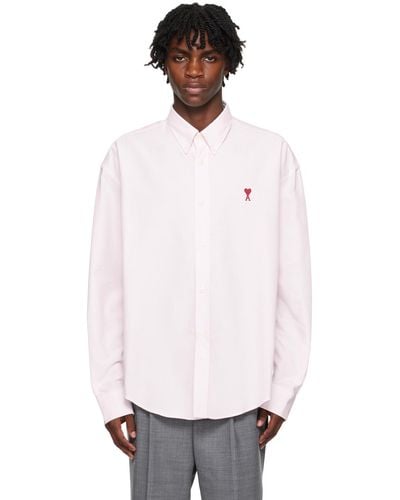 Ami Paris Chemise blanc et rose à logo ami de cœur