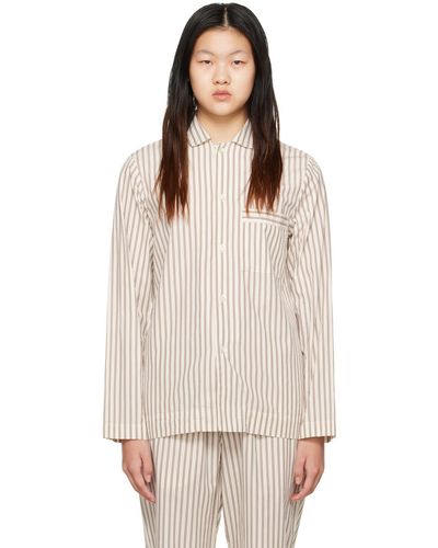 Tekla Chemise de pyjama à manches longues blanc cassé et brun - Neutre