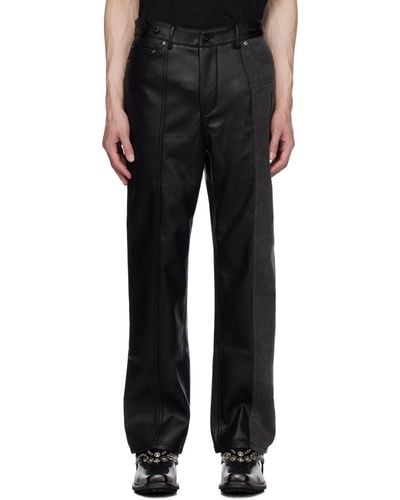 Feng Chen Wang Panelled Faux-leather Jeans - Black
