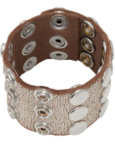 VAQUERA Bracelet blanc et brun clair en cuir à ferrures à bouton-pression - Marron