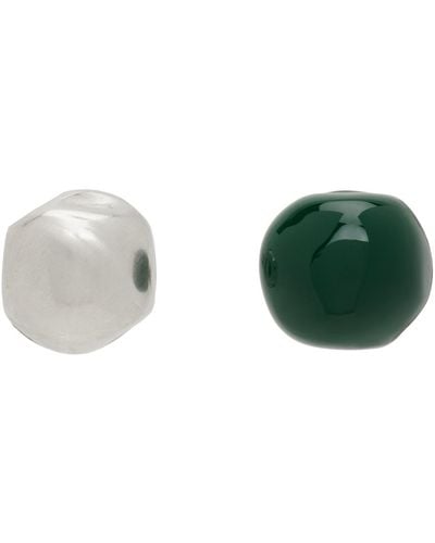 Jil Sander Silver & Green Stud Earrings - Black
