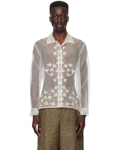 Bode White Ivy Appliqué Shirt - Natural