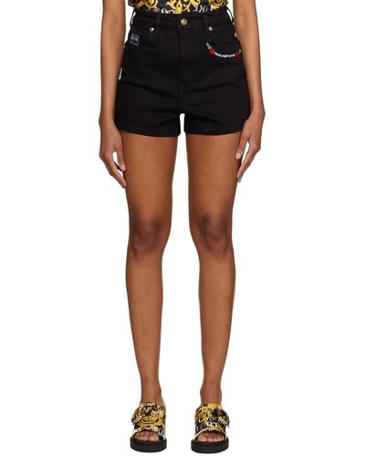 Versace Jeans Couture Black Embroidered Denim Shorts