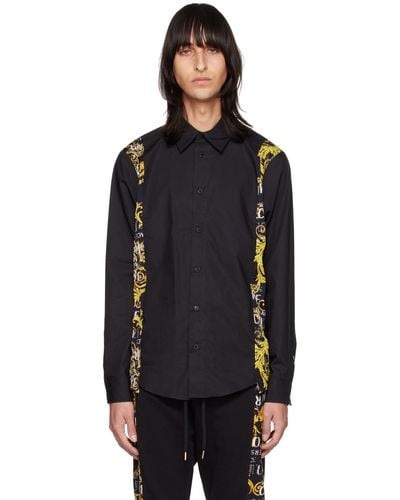 Versace Shirt With Baroque Logo Inserts In Cotton - Black