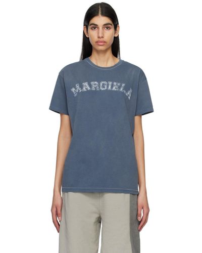 Maison Margiela T-shirt bleu à image à logo imprimée