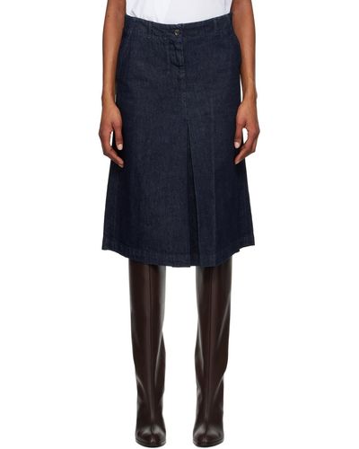 Dries Van Noten Pleated Denim Midi Skirt - Blue