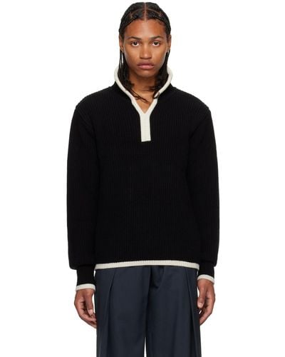 Low Classic Contrast Long Sleeve Polo - Black