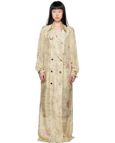 Dries Van Noten Off-white Floral Trench Coat - Natural