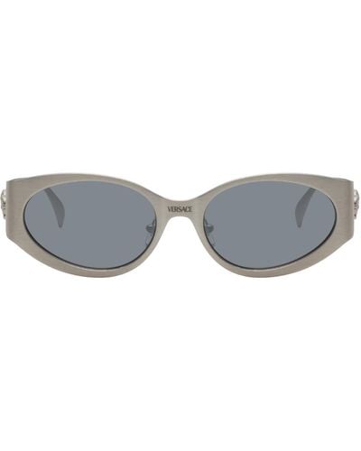 Versace Silver 'la Medusa' Oval Sunglasses - Black