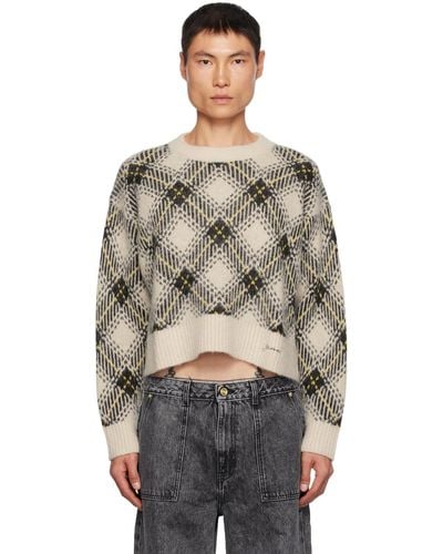 Ganni Beige Argyle Sweater - Multicolour