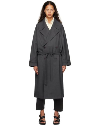 Lemaire Grey Double-breasted Trench Coat - Black