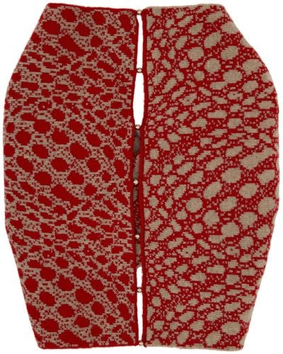 Rui Écharpe-tube taupe et rouge à motif graphique en tricot jacquard