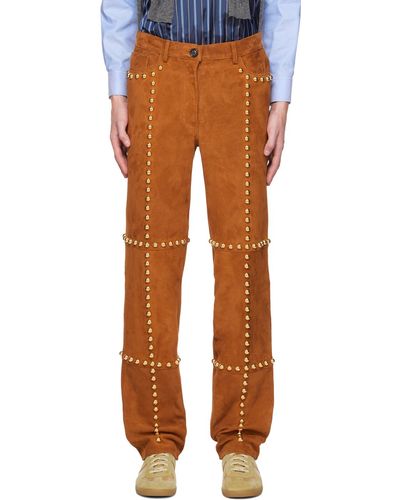 MERYLL ROGGE Pantalon brun en cuir à clous - Multicolore
