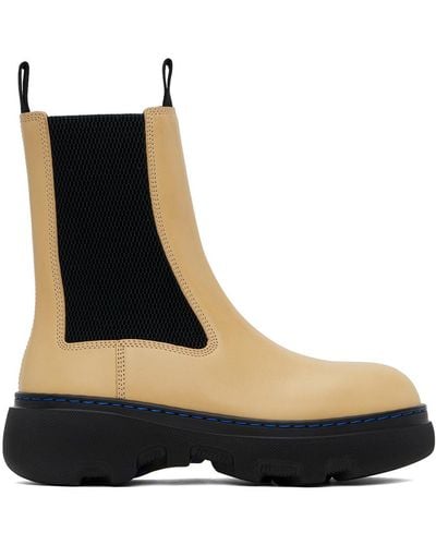 Burberry Yellow Leather Creeper Chelsea Boots - Blue