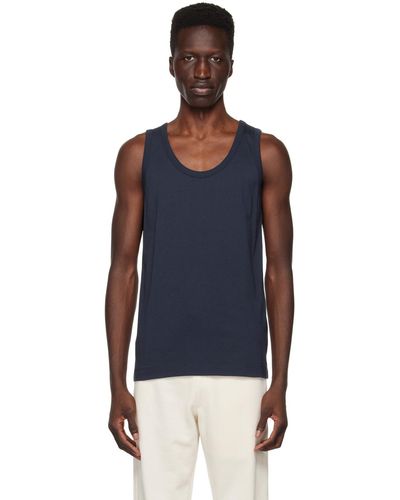 Dries Van Noten Navy Scoop Neck Tank Top - Blue