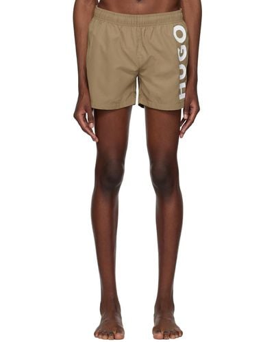HUGO Brown Printed Swim Shorts - Multicolour