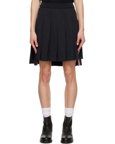 Thom Browne Navy Pleated Miniskirt - Black