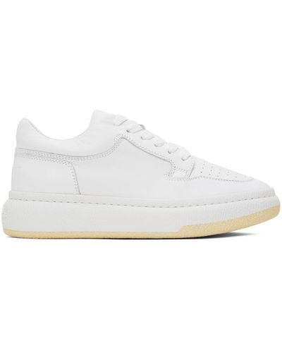 MM6 by Maison Martin Margiela Low-top Leather Sneakers With A Square Toe - White