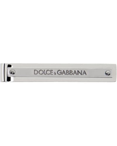 Dolce & Gabbana シルバー ロゴエングレーブ タイバー - ブラック