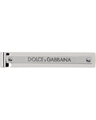 Dolce & Gabbana Pince à cravate argentée à logo gravé - Noir