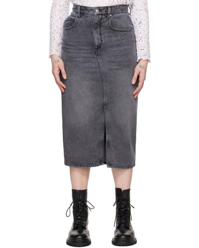 Isabel Marant Grey Tilauria Denim Midi Skirt - Black