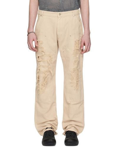 1017 ALYX 9SM Off-white Destroyed Carpenter Trousers - Natural