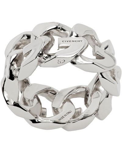 Givenchy Bague argentée en chaine à découpes à logo - Métallisé