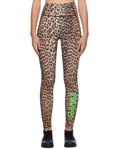 Ganni Leopard Print Logo leggings - Multicolour