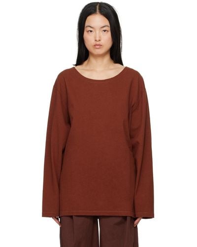 Lemaire Wide Neck Long Sleeve T-Shirt - Red