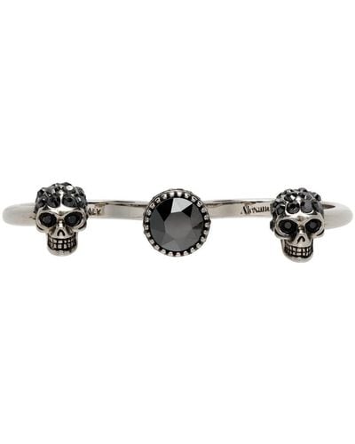 Alexander McQueen Gunmetal Double Skull Ring - Black