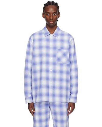 Tekla Plaid Pyjama Shirt - Blue