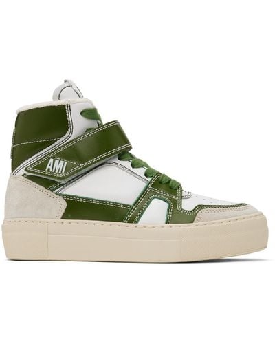 Ami Paris White & Green Ami De Cœur Arcade Sneakers